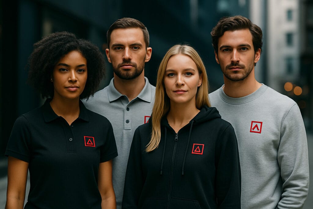 Vrouw in stijlvolle hoodie met bedrukking als onderdeel van promotiekleding